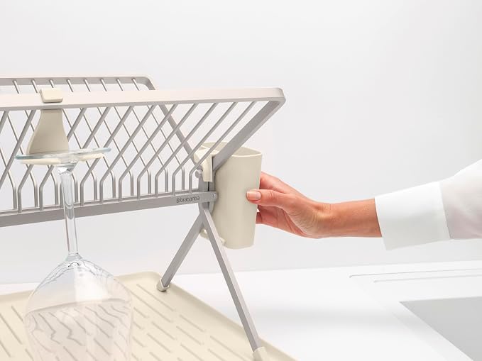 Brabantia SinkSide Large Foldable Dish Drying Rack (Soft Beige), Sleek Kitchen Drainer with Removable Cutlery Basket, Countertop Dish Rack for Dishes and Kitchen Accessories - Image 3