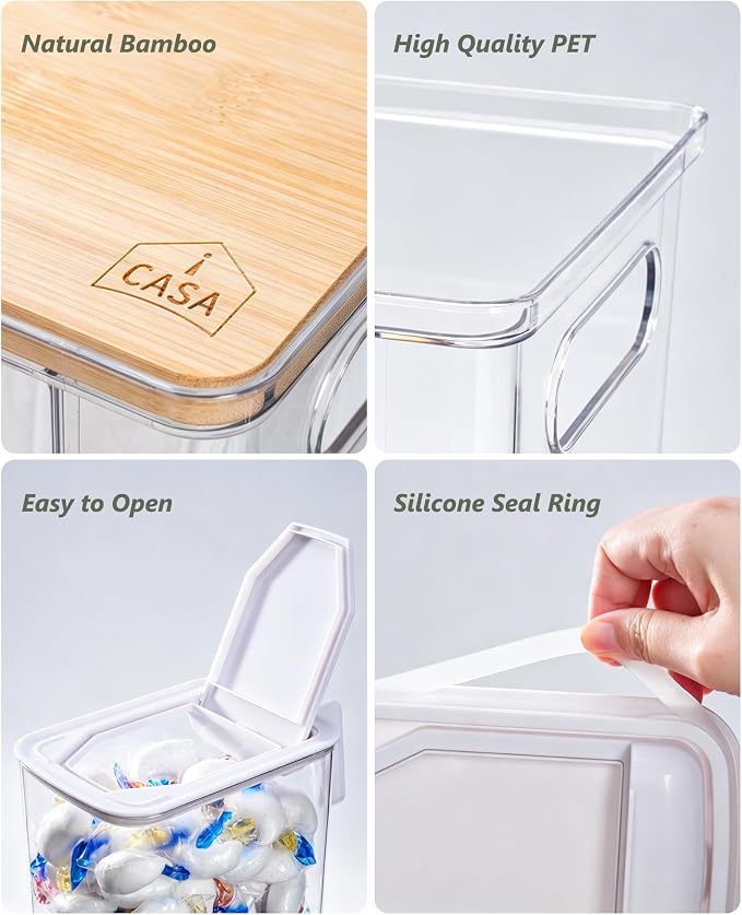 iCASA 3 in 1 Trash Bag and Dishwasher Pod Organizer Garbage Bags Dispenser | Large Acrylic Trash Bag Holder with Bamboo Lid, with 2 Pack Laundry Detergent Pods Container, Under Kitchen Sink Organizer - Image 4
