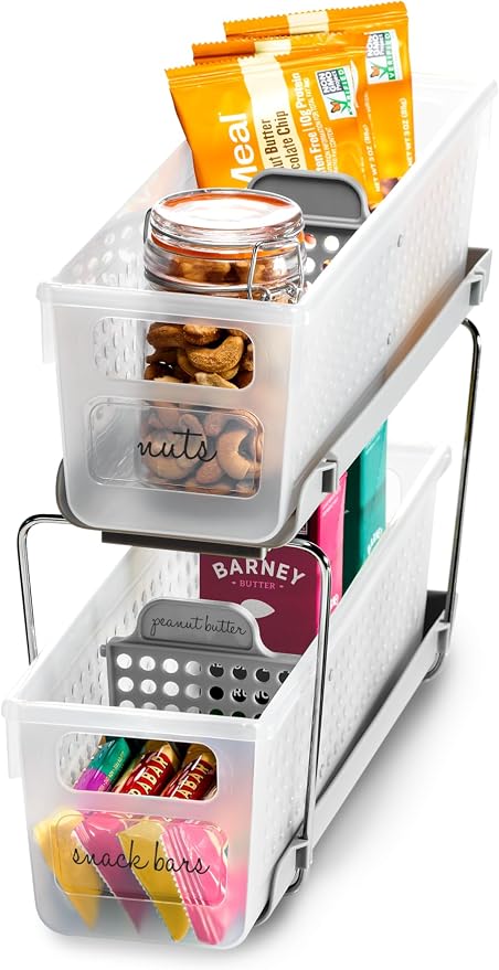 madesmart Mini 2-Tier Organizer, Multi-Purpose Slide-Out Storage with Handles and Dividers for Home and Bath, Frost | pull out bins, adjustable dividers, tiered access, cleaning supplies, under sink use, pantry bottles, woman owned - Image 7