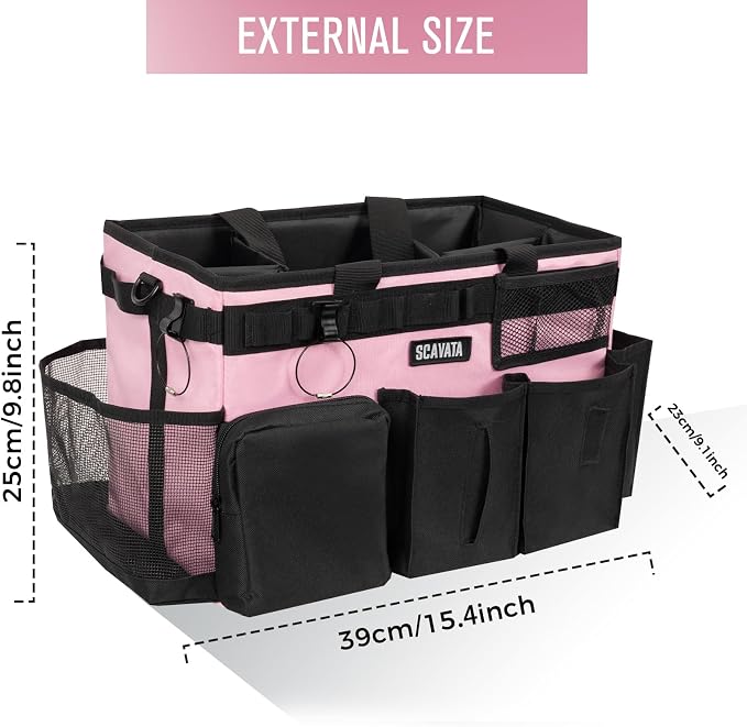 SCAVATA Wearable Cleaning Caddy Bag, Cleaning Caddy Supplies Organizer with Handle & Shoulder Straps for Housekeepers, Under Sink & Car Cleaning Tool Organizers with 4 Foldable Divider (SweetPink) - Image 5
