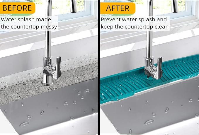 30 Inch Sink Splash Guard, Large Size Kitchen Sink Splash Guard, Longer Silicone Faucet Handle Drip Catcher Tray for Kitchen Countertop, Bathroom, Farmhouse (Grey) - Image 4