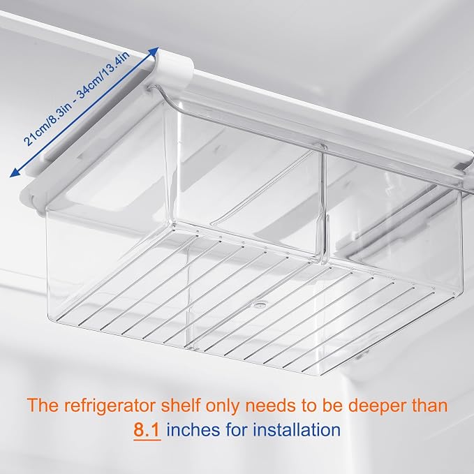 Pull-Out Fridge Drawer Organizer - Under Shelf Storage Bins for Cheese Slices, Deli Meat & Small Items - Space Saving Refrigerator Organizer (2" Height x 8.66" Width) - Image 6
