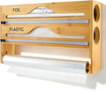 Plastic Wrap Dispenser with Cutter, 3 in 1 Tin Foil Wrap Dispenser Wall-Mounted Organizer for Baking Paper, Wax Paper Holder Kitchen Storage Box (Wood) by AotoParts