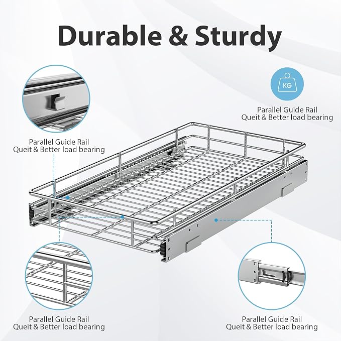 ZOINLIY Pull Out Cabinet Organizer, Slide Out Kitchen Organizers Storage | Heavy Duty Drawer Cupboard Storage Basket, Smooth Sliding, Chrome Finish - Image 3