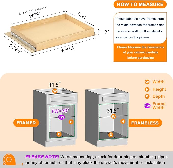 Pull Out Cabinet Organizer, 29" W x 21" D | Soft Close Pull Out Drawers for Cabinets with Heavy Duty Slides, Wood Slide Out Drawers for Kitchen Cabinets - Image 4