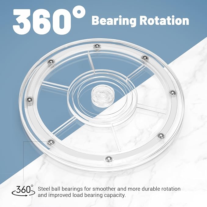 8 Inch Plastic Lazy Susan Turntable, 360° Small Clear Turntable Organizer, Transparent Ball Bearing Rotating Swivel Spinning Tray Plate for Refrigerator Table Spice Cake - Image 4