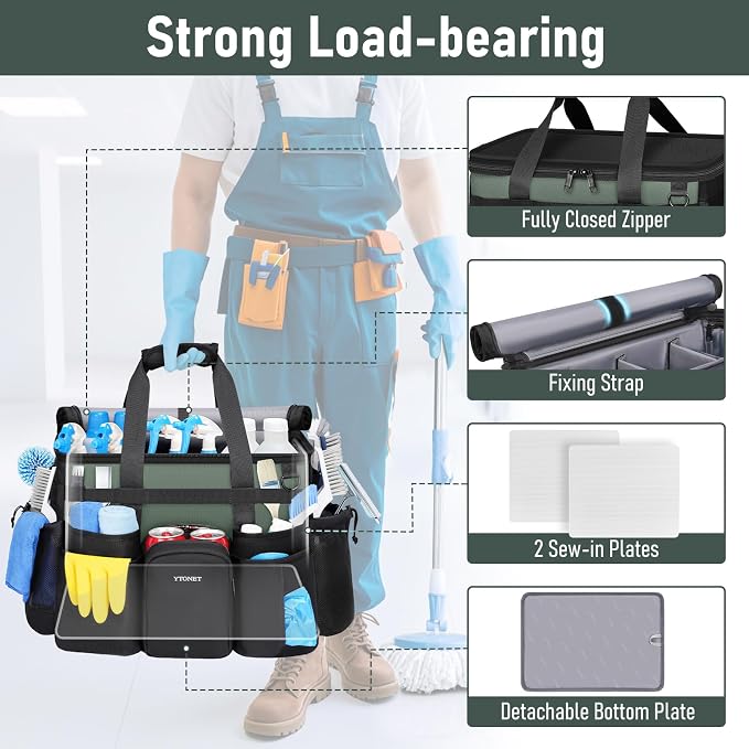 Ytonet Cleaning Caddy with Wheels, Extra Large Rolling Cleaning Caddy Bag | with Detachable Trolley for Housekeepers, Water Resistant Cleaner Supplies Organizer with Wheels for Kitchen, Tool Organizer - Image 5