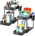2 Pack Under Sink Organizer with Pull-Out Drawer, Black | 2-Tier Cabinet Storage, Kitchen & Bathroom, Tool-Free Assembly, Fits Cleaning Supplies & Toiletries, Space Saving by FJFEOIYE