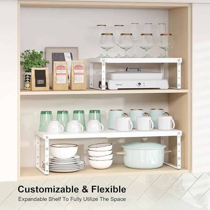 RUILALIFE Expandable Cabinet Organizer Shelf With Adjustable Height, Stackable Kitchen Countertop Organizer Rack, Adjustable Shelf Riser For Kitchen Counter, Pantry, Cupboard, Desk, Tabletop - Image 2