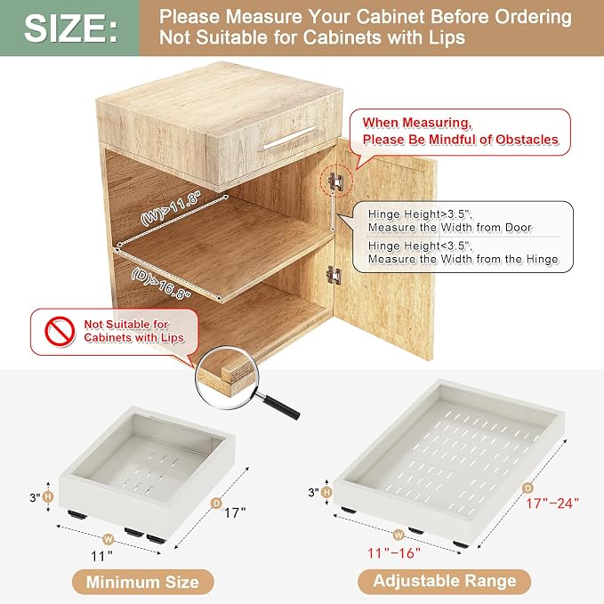 Fokyfok 2Pc Pull out Cabinet Organizer,11"-16"W,17"-24"D,Expandable | No Drill,Adjustable,Roll out Drawers,Adhesive Sliding Drawers,Slide out Shelves for Cabinets Without Lip,Kitchen,Pantry,White - Image 2