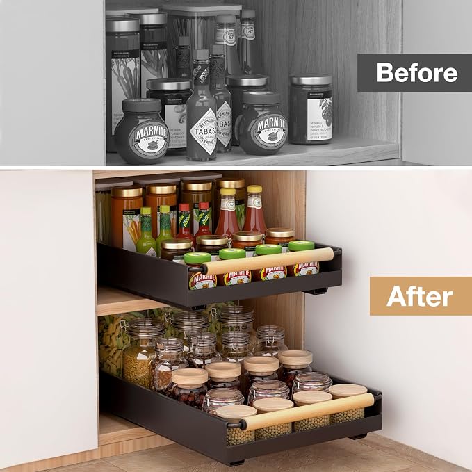 Pull out Cabinet Organizer, 16" Deep Pull Out Drawer for Kitchen Cabinets Adhesive with Nano Film, Slide out Cabinet Organizer Shelf for Pantry Bathroom Organization Black - Image 5
