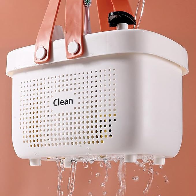 Portable Shower Caddy Basket with Handle Plastic Storage Basket Small White | Sturdy Drainage Large Capacity Organizer Basket with Silicone Handles for Bathroom Kitchen Bedroom College Dorm Essentials - Image 5