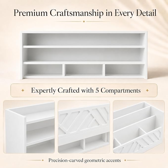BLU MONACO | Wooden Mail Organizer with Drawer | Mail Organizer Countertop with 6 Compartments | Bill Holder for Desk | White Desktop Mail Sorter - Image 7