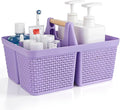 UUJOLY Portable Plastic Shower Caddy Basket with Wooden Handle, Purple | Divided Storage Organizer Tote for Bathroom, Dorm, College, Kitchen & RV – Lightweight, Easy-Carry Essentials Caddy by UUJOLY