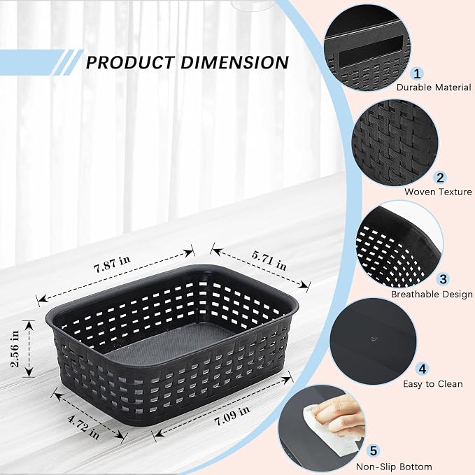 Soddeph Plastic Storage Baskets for Cabinets, Household Pantry Organization with Handle,Organizer Bins for Room,Bathrooms,Under-Sink,Kitchen (Black, XS-3PACK) - Image 2