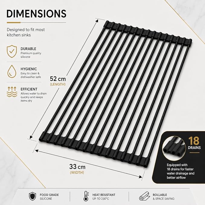 Roll Up Dish Drying Rack for Kitchen Sink, Silicone Wrapped Dish Drainer,Flodable Over Sink Drying Rack,Heat Resistant, Drain Mats, Space Saving, Multipurpose (Matte Black, Large) - Image 2