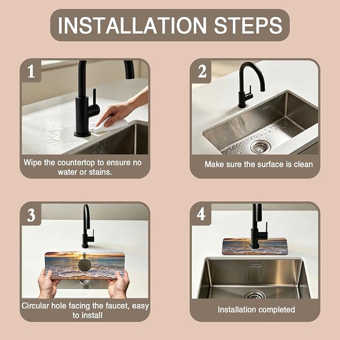 Faucet Mat for Kitchen Sink Seaside Scene Island Sink Splash Guard Behind Faucet Soft Diatom Mud Material Non-slip Easy to Clean for Bathroom & Kitchen 15"X5.5" - Image 4