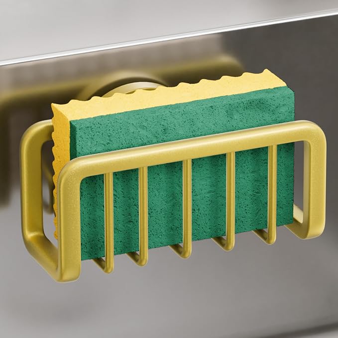 TAILI Rustproof Sponge Holder for Kitchen Sink with Suction Cup-Gold | Rustproof Aluminum Sink Caddy for Sponges, Brushes, Stoppers & Scrapers,Removable Ventilated Quick-dry Design, Holds Up 11lbs by TAILI