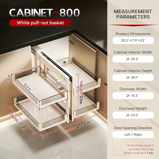 Blind Corner Cabinet Pull Out Organizer, Heavy-Duty Magic Corner Shelves with Soft Close, 2-Tier Full Extension Baskets for 13",14.1",15.3",16.9" Kitchen Cabinets, Left & Right Compatible - Image 2