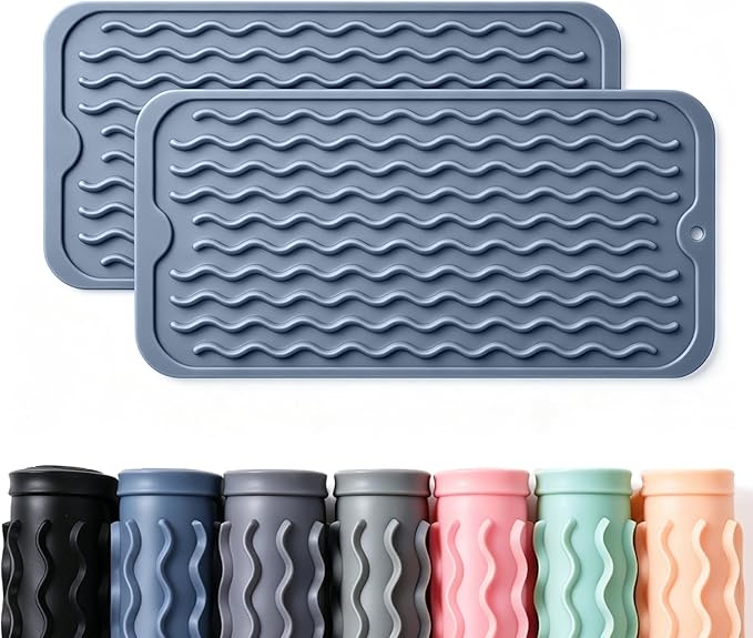 2 Pack Caketime Silicone Dish Drying Mat for Kitchen Counter Heat Resistant Multiple Usage Bathroom Countertop Uner Sink Area Faucet Side Drainer Organizer Must Haves 2026 12inchx6inch Blue by CAKETIME