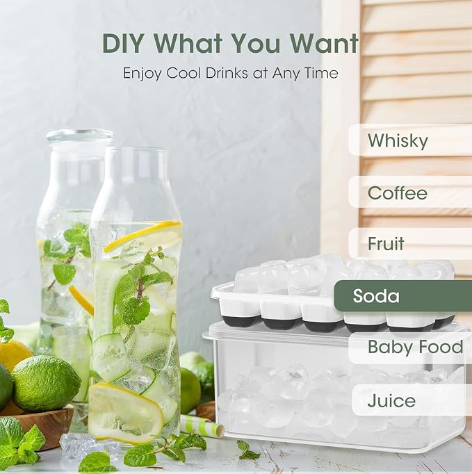 DOQAUS Ice Cube Tray with Lid and Bin,4 Pack Ice Cube Trays for Freezer | Silicone, Stackable. Easy Release Trays with Storage Bin & Scoop. Ideal for Freezer, Kitchen, RV, Cocktail, Coffee. - Image 4