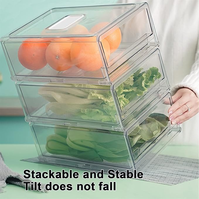 YekouMax Fridge Drawer Organizer - 2 Pcs Pull-Out Cabinet Storage Containers For Fridge, Freezer, Pantry Organizer for Kitchen Storage & Organization Sets, 11.81" Long - Image 4
