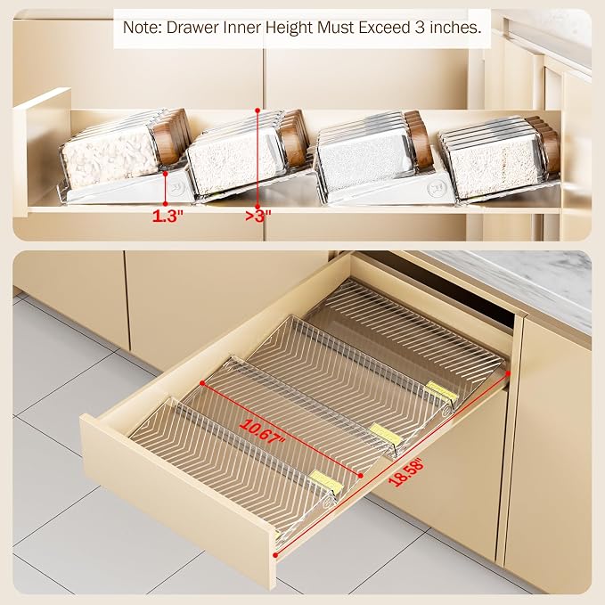 Spice Drawer Organizer, 4 Pack Clear Seasoning Organizer Rack | Expandable From 11" to 22" Wide, Kitchen Spice Rack Organizers for Drawer, Countertop, (Jars Not Included) - Image 4