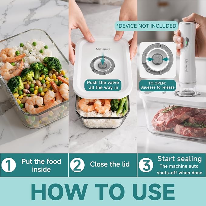 Glass Vacuum Seal Containers, 3-Piece Set, Small Medium Large | BPA-free, Borosilicate Glass, Date-tracking lids, Ideal for liquids and delicate foods, Works with handheld vacuum sealers - Image 3
