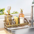 Consumest Sink Caddy, Kitchen Sponge Holder with Dish Brush Holder, Kitchen Sink Organizer with Drip Tray for Countertop, Stainless Steel Rustproof - Gold by Consumest