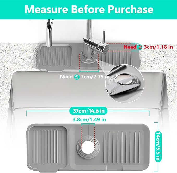 14.6'' Faucet Mat for Kitchen Sink [5°Slope Fast Self-draining] Kitchen Sink Splash Guard Silicone Kitchen Sink Faucet Mat Splash Guard for Kitchen Sink Area Tidy Splash Faucet Guard Draining Mat - Image 3