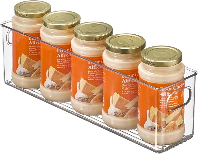 mDesign Plastic Kitchen Organizer - Storage Holder Bin with Handles for Pantry, Cupboard, Cabinet, Fridge/Freezer, Shelves, and Counter - Holds Canned Food, Snacks - 2 Pack - Clear - Image 7