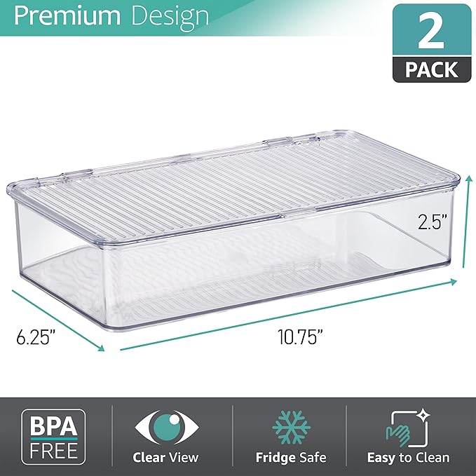 Sorbus Fridge Organizer & Pantry Storage with Lids- Clear Plastic Freezer Organizer Bins- MultiPurpose & Versatile Stackable Cabinet Organizers- Cosmetics,Office Supplies,Food Snack Organizers- 2 Pack - Image 4