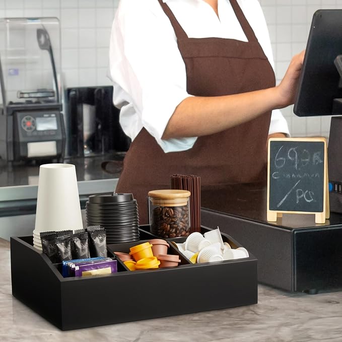 Black Coffee Station Organizer for Countertop, Coffee Bar Accessories and Organizer, Coffee Pod Holder Storage Basket for K Cup Sugar Tea - Image 7