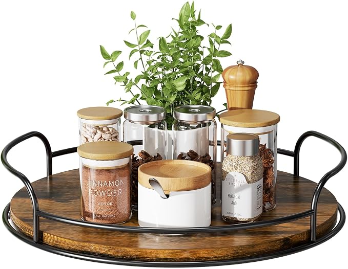 LAMU Lazy Susan Organizer, 12'' Lazy Susan Turntable for Cabinet, Table Top, Kitchen, Countertop, Bathroom, Pantry, Spice Organization, Wooden,1 Pack - Image 9