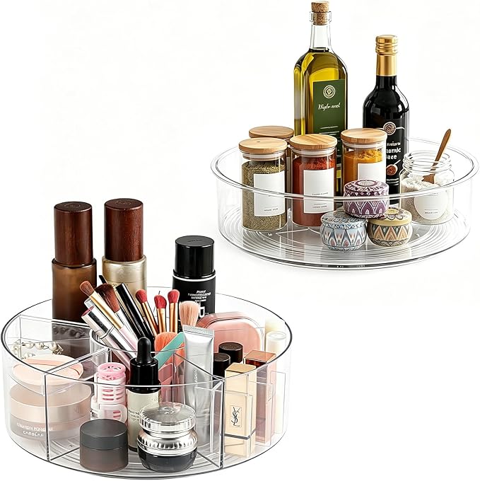 Lazy Susan Organizer 10in+12in 2Pcs Clear Rotating Tray 360° Turntable for Pantry Fridge Cabinet Kitchen Bathroom Storage，Spice Organization，Kitchen Condiment Organizer by Unknown