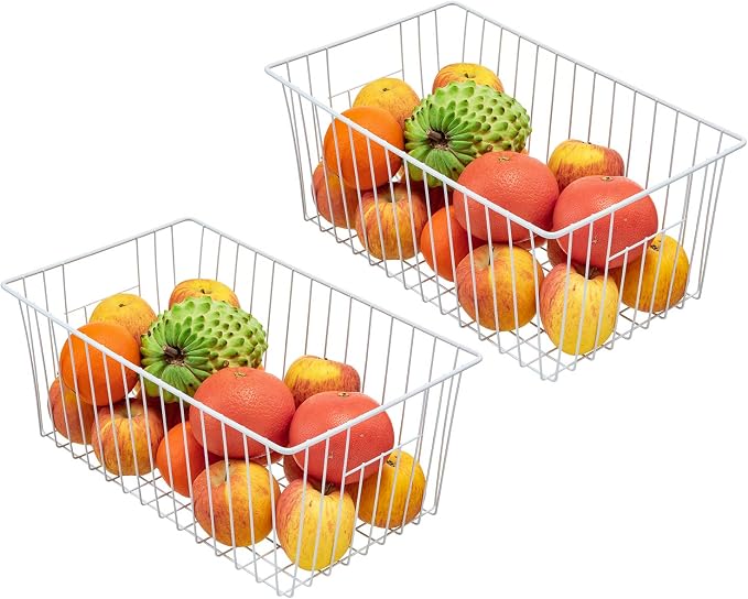 16inch Freezer Storage Organizer Baskets, Household Wire Refrigerator Bins with Built-in Handles for Cabinet, Pantry, Closet, Bedroom - Image 2