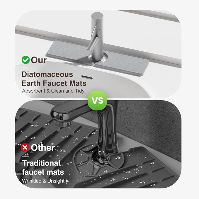 Premium Stone Faucet Mat for Kitchen Sink, 15.8" x 4" Light Gray | Quick Drying & Water Absorbent, Sink Splash Guard Tray for Prevents Moisture Buildup - Image 6
