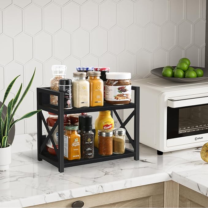 YINMIT Kitchen Countertop Organizer,Spice Rack,Coffee Bar Shelf Organizer | 2-Tier Coffee Station,Seasoning Storage,Syrup,Mug Cup,Bottle Holder,Bathroom Vanity,Pantry,Bedroom and Office,Black, Small - Image 4