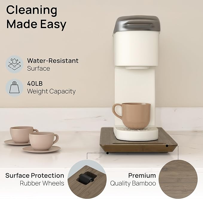 Ibyx Appliance Slider, Sliding Tray for Coffee Maker, 7.5x14.5 in, Brown | For Coffee Maker & Heavy Kitchen Appliances, Easy Slide, Made of Premium Bamboo, Space-Saving Kitchen Organizer 40lb Capacity - Image 4