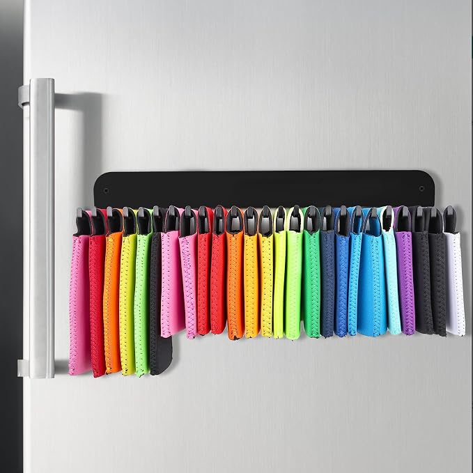RESOVO Can Cooler Sleeves Holder Magnetic for Fridge, Beer Sleeves Dispenser Organizer for Storage w/ 25 Hooks, with Screws for Wall Mounted, for Holidays Wedding Party - Image 8