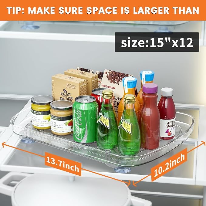 HIYOHIYO 2-Pack Clear Lazy Susan for Refrigerator Rectangular Fridge Turntable Organizers and Storage Pull Out & 360° Rotating for Cabinet Pantry Kitchen Table Bathroom (13.7"x10.2") - Image 2