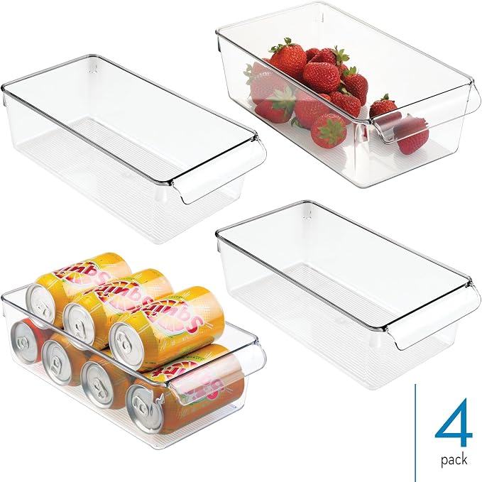 iDesign Fridge Storage Bin with Handle, Set of 4, Clear | Fridge Tray for Meats and Cheeses - Image 2
