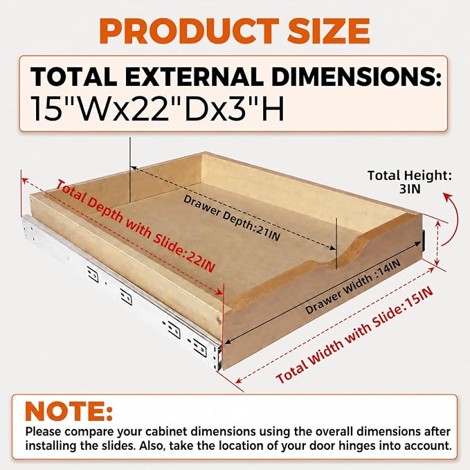 Pull Out Drawers for Cabinet Wood 15" W x 22" D Slide Out Organizer | Pull Out Cabinet Organizer, Solid Wood with Soft Close Side Rails, 57 LB Capacity, Waterproof Coating Suit Kitchen Bathroom - Image 2