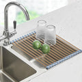 Seropy Roll Up Dish Drying Rack Over The Sink Drying Rack for Kitchen Counter, Rolling Dish Rack Over Sink Mat, Foldable Dish Drainer Stainless Steel Rack Kitchen Organization Gold 17.5"x11.8" by SeropyDirect