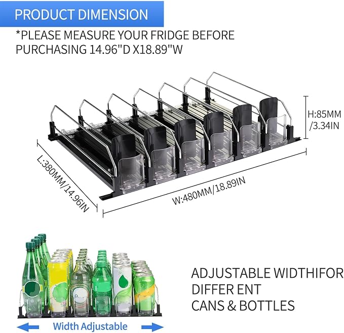 Automatic beverage rack for refrigerator – push-button beverage dispenser – suitable for 12oz/16oz canned beverages, 3 rows, holds up to 15 cans of soft drinks, - Image 2