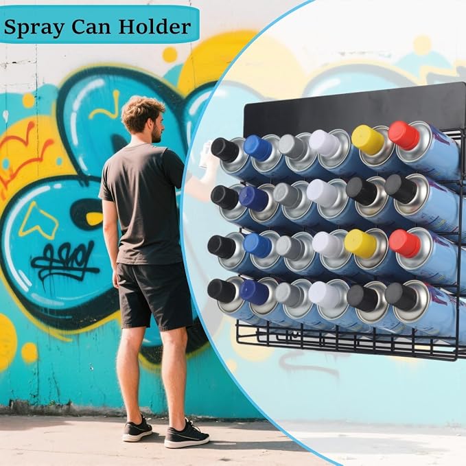 Spray Can Holder Storage Rack - Wall Mounted Metal Paint Bottle Organizer with A Removable Name Label Aerosol Can Holder Holds 24 Cans No Installation Required - Image 4