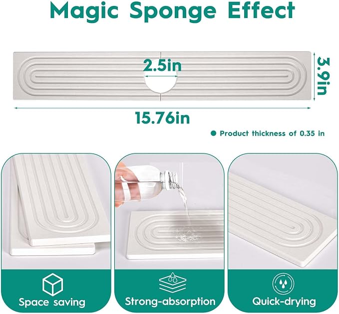 16 Inch Stone Faucet Mat for Kitchen Sink, White | Quick Dry, Kitchen Water Splash Guard, Diatomite Faucet Protector, Super Absorbent & Leak Proof, for Kitchen Bathroom Counter - Image 3