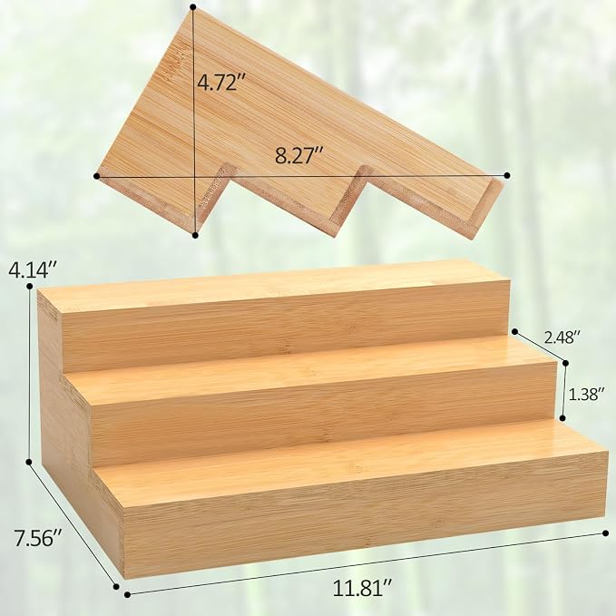 2 Pack Bamboo Spice Rack Organizer for Kitchen Counter, 3 Tier Spice Shelf | 3 Tier Countertop Step Shelf, Seasoning Storage for Kitchen Pantry, Tiered Spice Rack for Jars Bottles (Jars Not Included) - Image 8