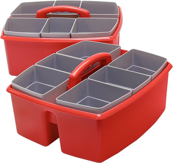 Storex Large Classroom Caddy with Cups, 13 x 11 x 6.575 Inches, Red, Case of 2 (00981U02C) - Image 2