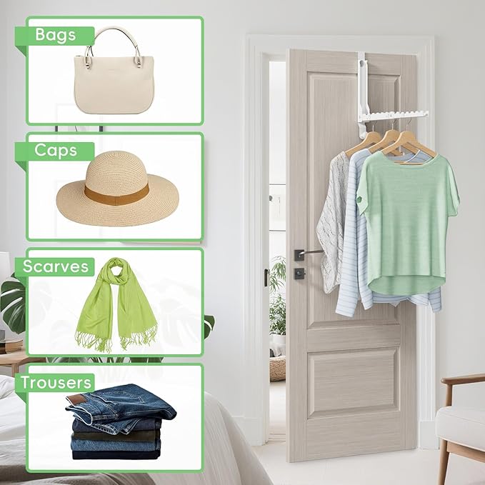 Foldable Over the Door Hooks, Over the Door Hanger for Space Saving | Heavy-duty and Portable, Suit Door Up to 1 3/4" Thick with 10 Slots for Hanging Clothes, Perfect for Small Dorm and Bedroom - Image 2